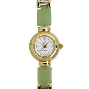 Cache Quartz Jade Light Green Bracelet Gold Plated Vintage Ladies Watch Quartz